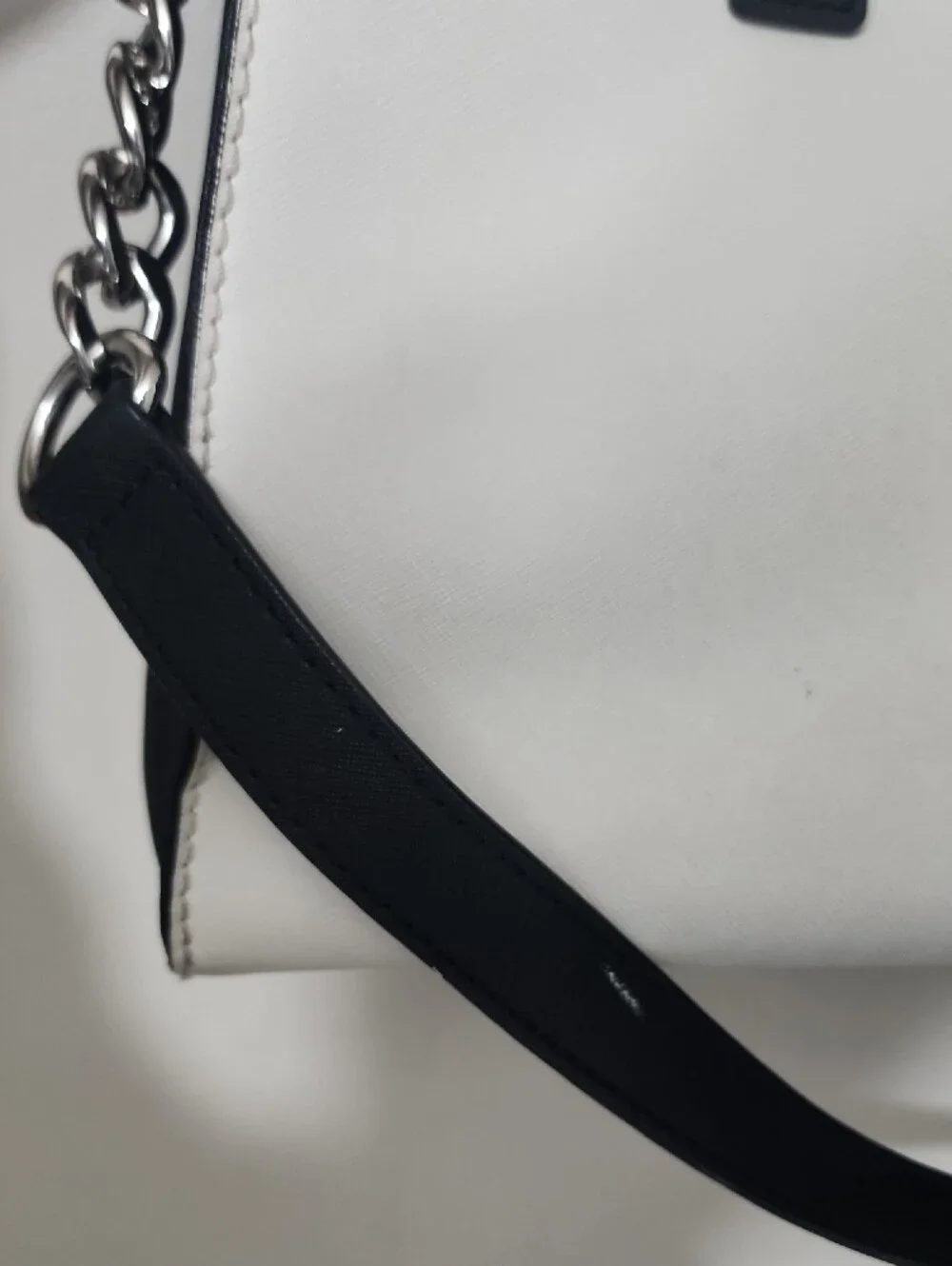 Michael Kors White and Black Safiano Leather Satchel HAMILTON